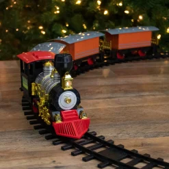 20-Piece Battery Operated Red And Orange Animated Classic Christmas Train Set With Sound