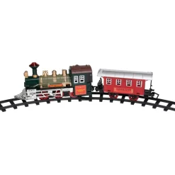 8-Piece Battery Operated Red And Green Animated Classic Train Set With Sound