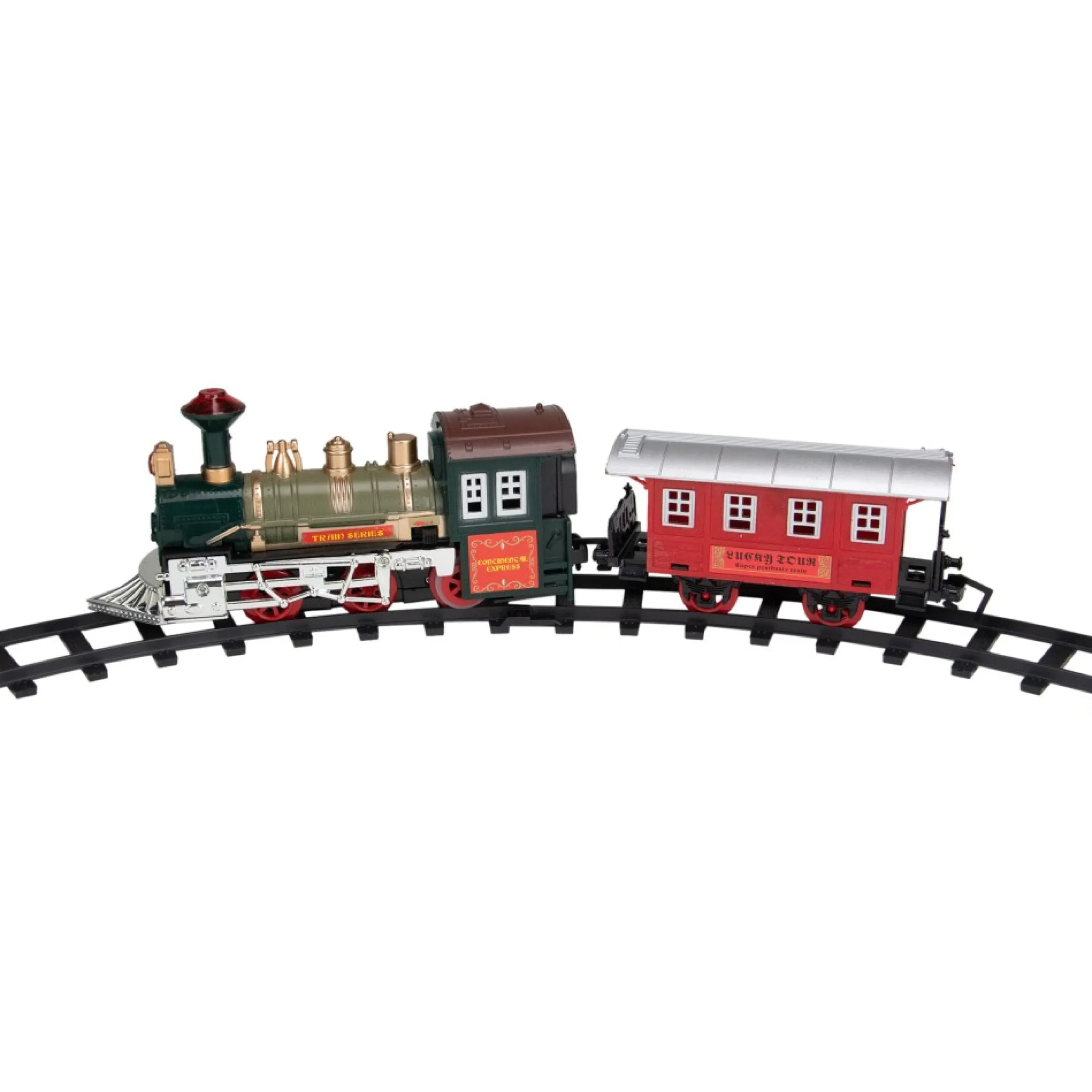 8-Piece Battery Operated Red And Green Animated Classic Train Set With Sound