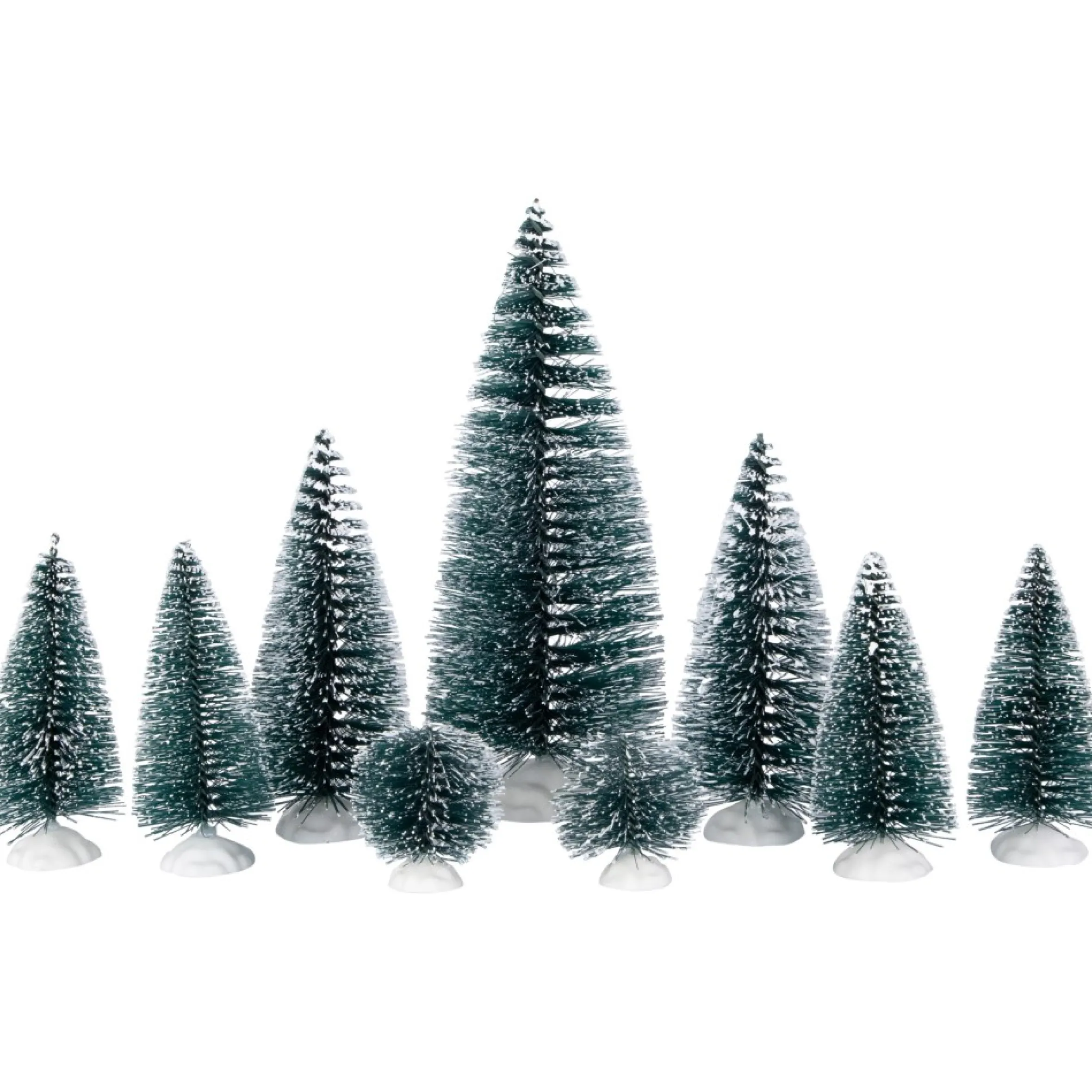 9-Piece Bottle Brush Pine Christmas Village Trees