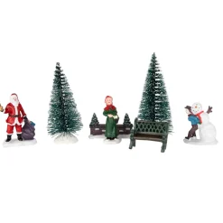 7-Piece Christmas Village Figurine And Tree Display Set