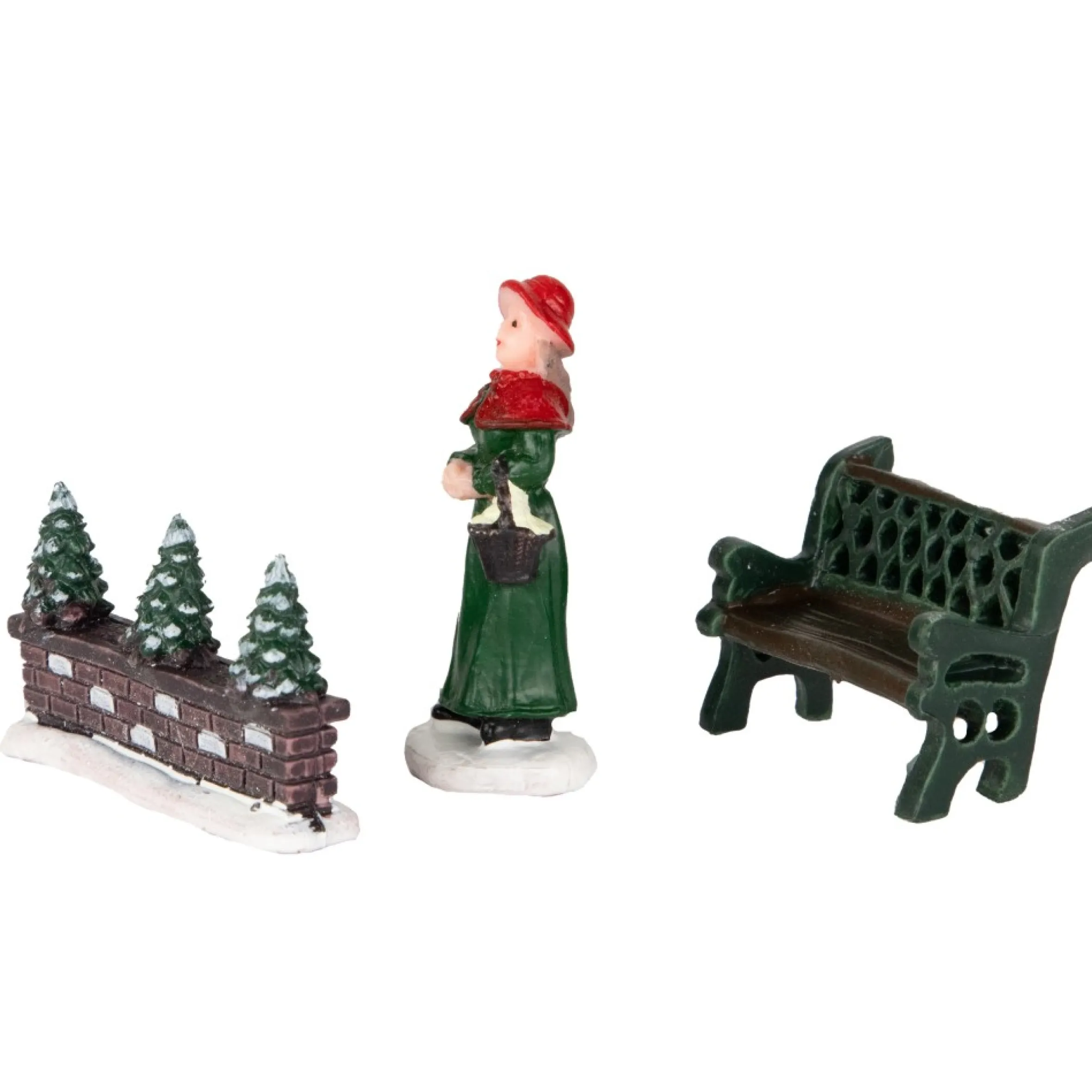 7-Piece Christmas Village Figurine And Tree Display Set