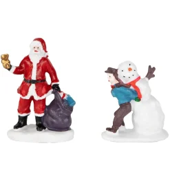7-Piece Christmas Village Figurine And Tree Display Set