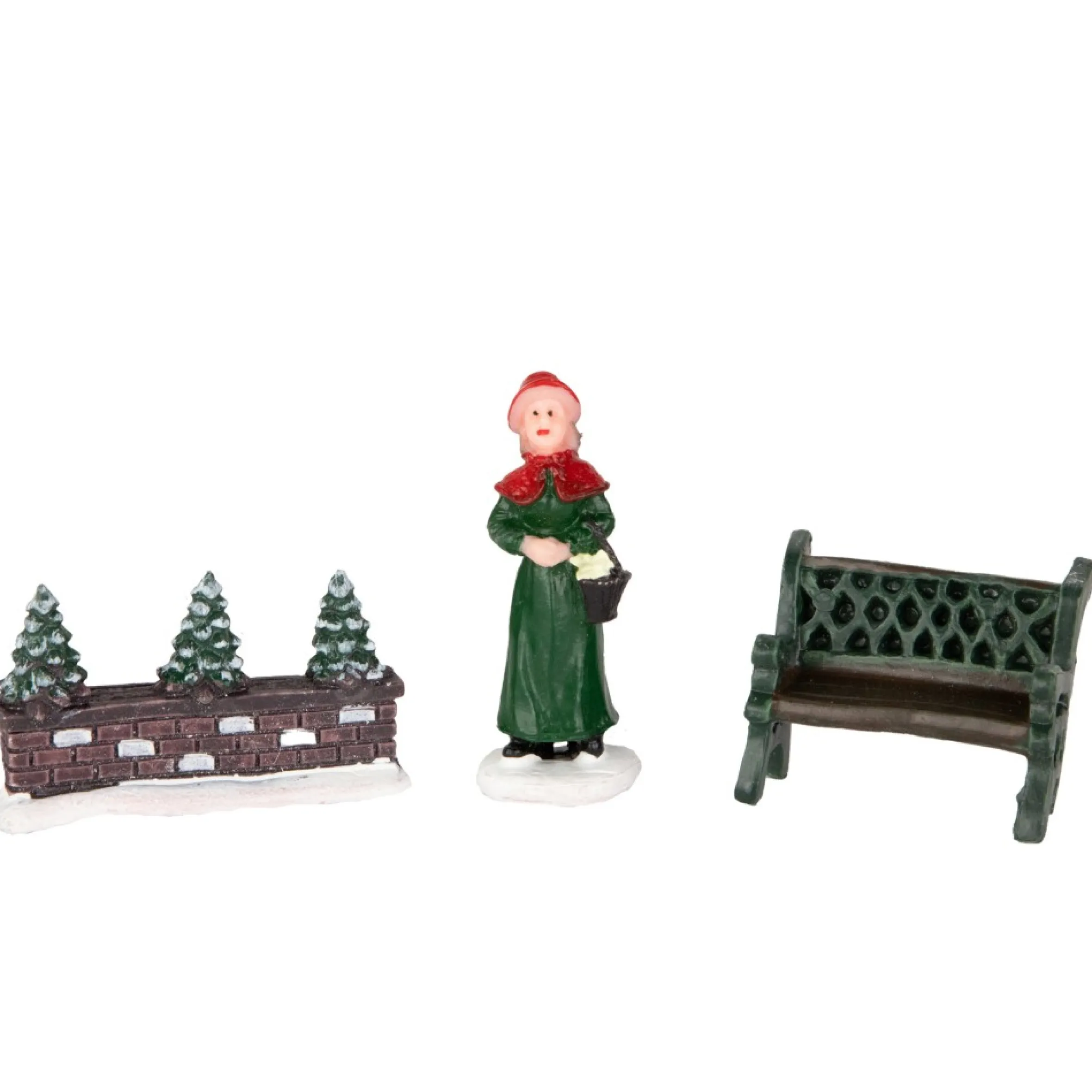 7-Piece Christmas Village Figurine And Tree Display Set