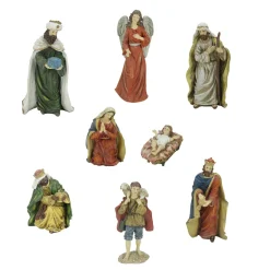 8-Piece Green And Red Jewel Tone Inspirational Religious Christmas Nativity Figurine Set 12.25"