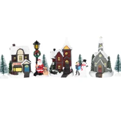 10-Piece Led Lighted Houses And Trees Christmas Village Display Set