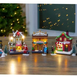 11-Piece Led Lighted Theater And Shops Christmas Village Display Set