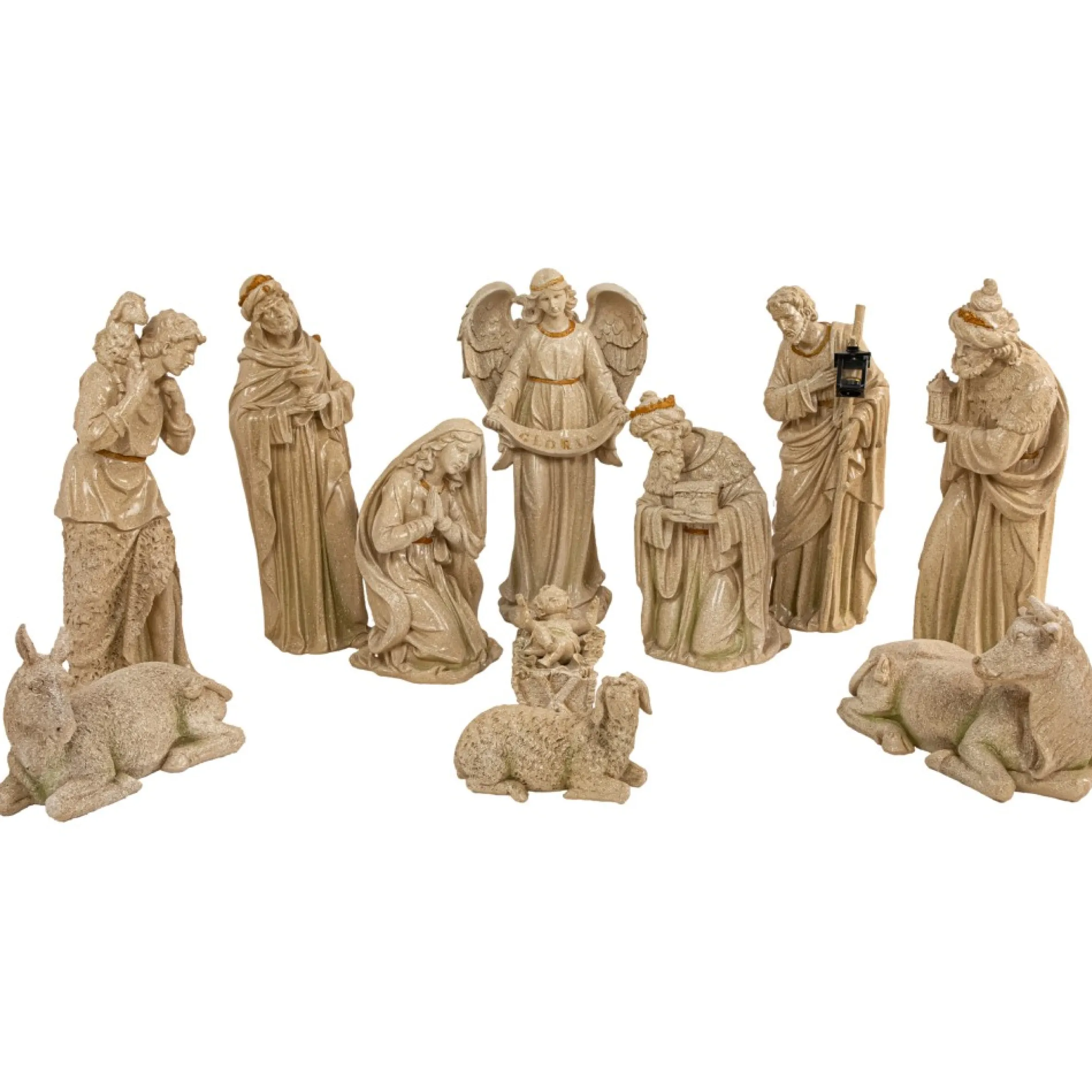 11-Piece Speckled Brown Traditional Religious Christmas Nativity Set 22.75"