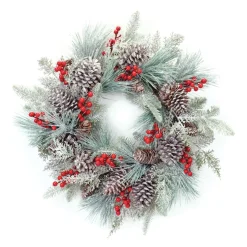 Pine And Berry With Cone Artificial Christmas Wreath, 27-Inch, Unlit
