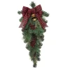 30" Pine Artificial Christmas Teardrop Swag With Bells And Bow, Unlit