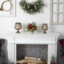 12" Pine Cones And Berries Artificial Christmas Arrangement In Decorative Vase