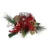 18" Pine Sprigs And Glittered Berries Christmas Hurricane Candle Holder