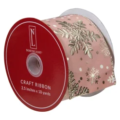 Pink And Gold Snowflake Christmas Wired Craft Ribbon 2.5
