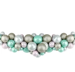 28" Pink And Seafoam Green Shatterproof Glittered Ball Artificial Christmas Swag - Unlit