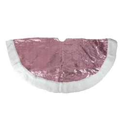 47" Pink And White Round Christmas Tree Skirt With High Pile Fleece Border