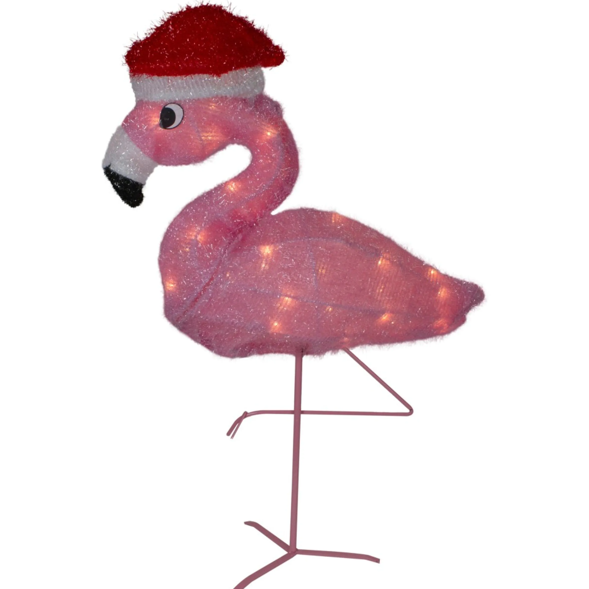 24" Pink Flamingo In Santa Hat Outdoor Christmas Decoration