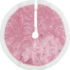 20" Pink Glittered Mini Christmas Tree Skirt With White Fur Trim