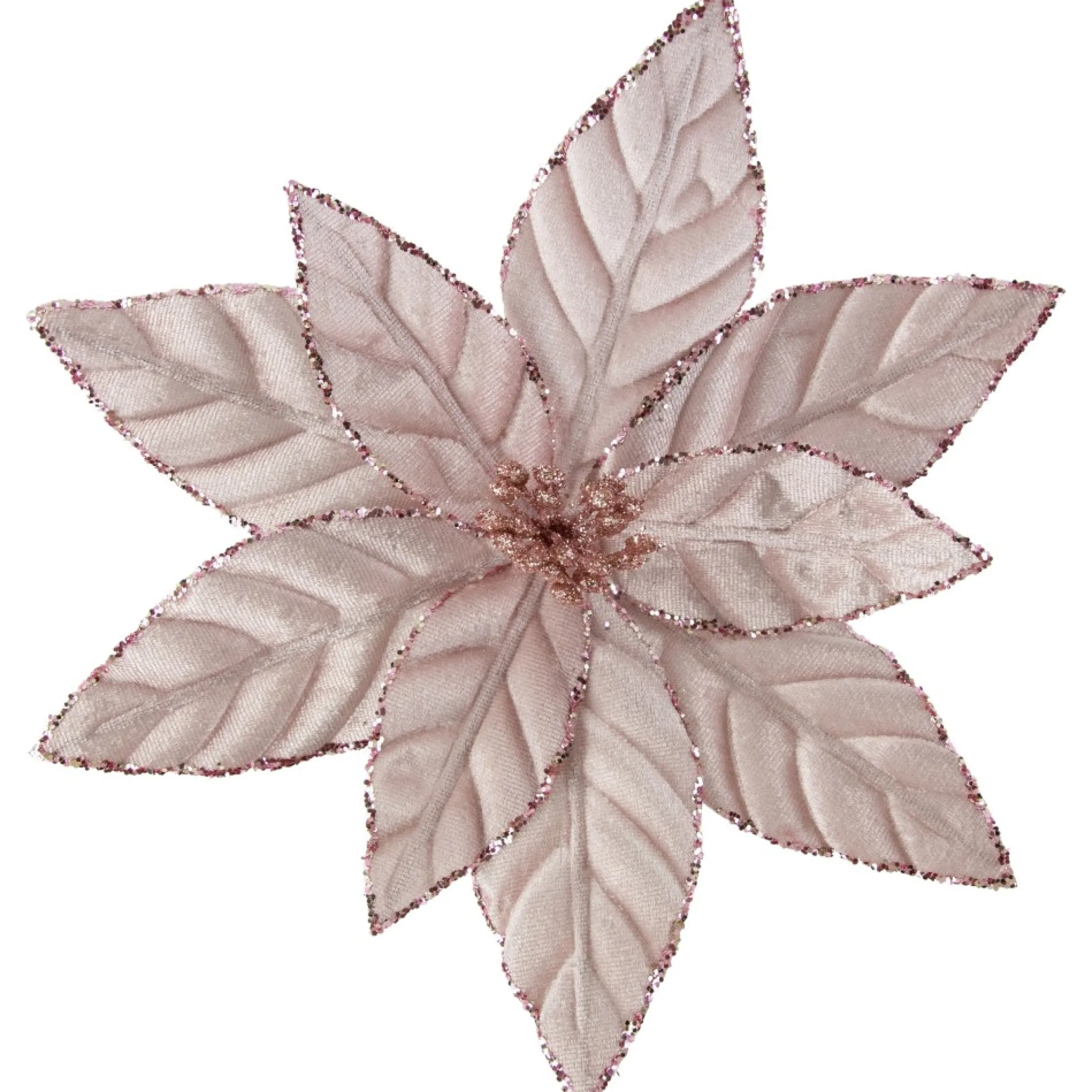 10" Pink Glittered Poinsettia Christmas Floral Clip