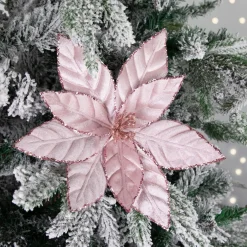 10" Pink Glittered Poinsettia Christmas Floral Clip