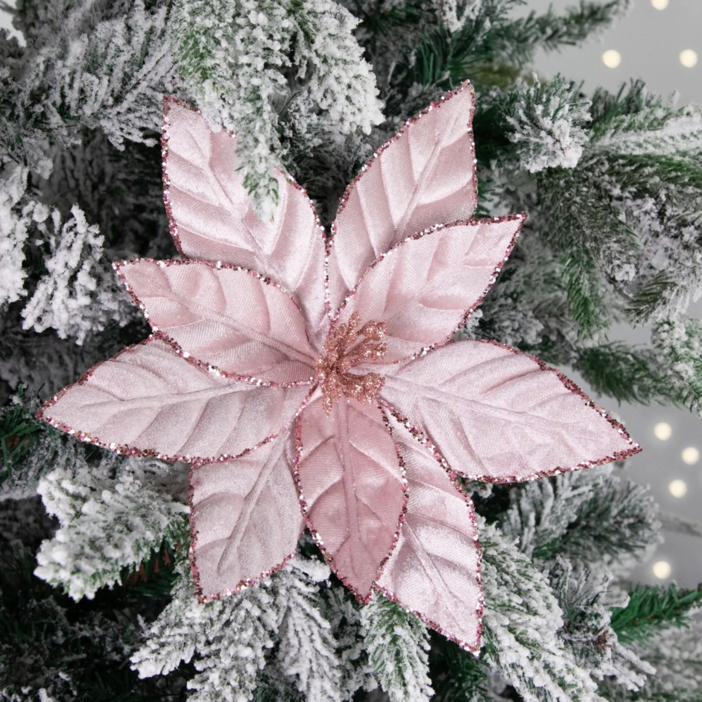 10" Pink Glittered Poinsettia Christmas Floral Clip