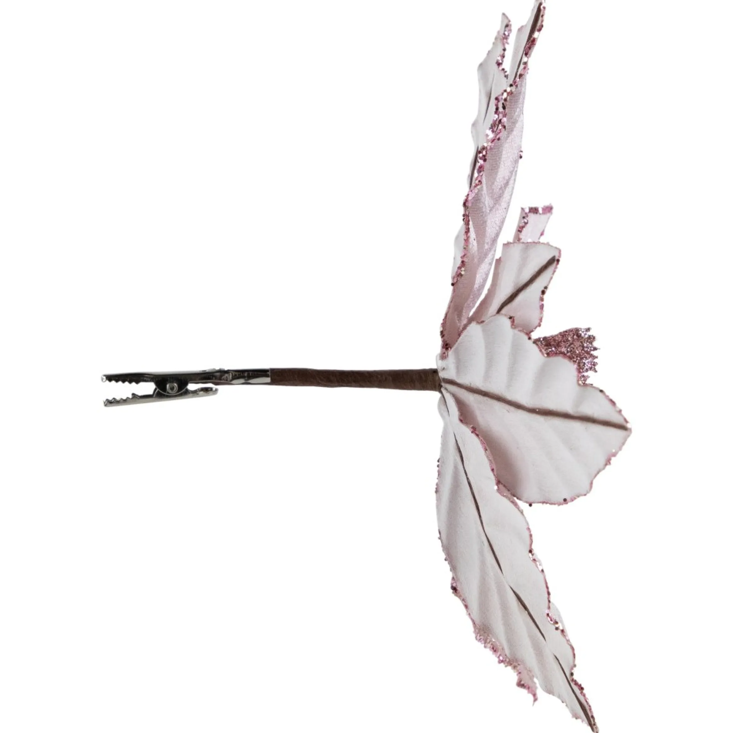 10" Pink Glittered Poinsettia Christmas Floral Clip