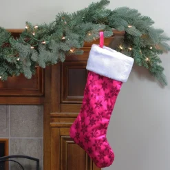 20.5" Pink Sequin Snowflake Christmas Stocking With Faux Fur Cuff