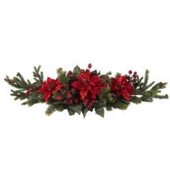 36" Poinsettia And Berries Artificial Floral Christmas Centerpiece