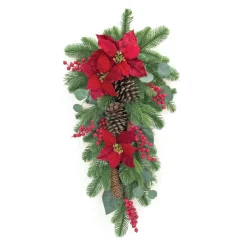 34" Poinsettia And Pine Artificial Christmas Swag