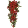 30" Poinsettia Artificial Christmas Teardrop Swag, Unlit