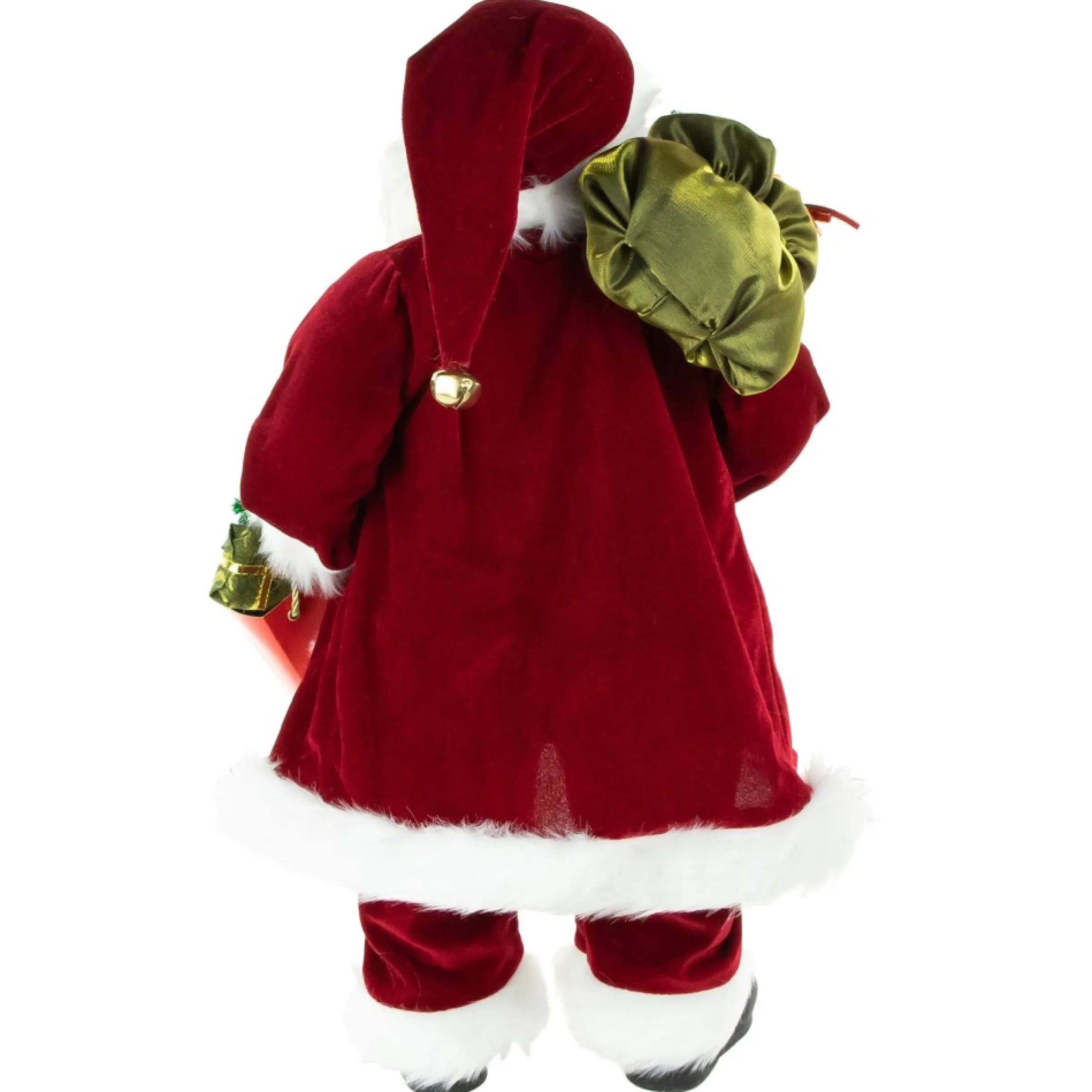 24" Poinsettia Santa Claus With Gift Bag Christmas Figure