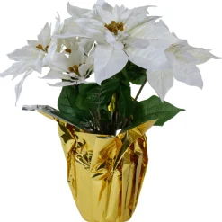 17" Potted White Artificial Poinsettia Christmas Arrangement