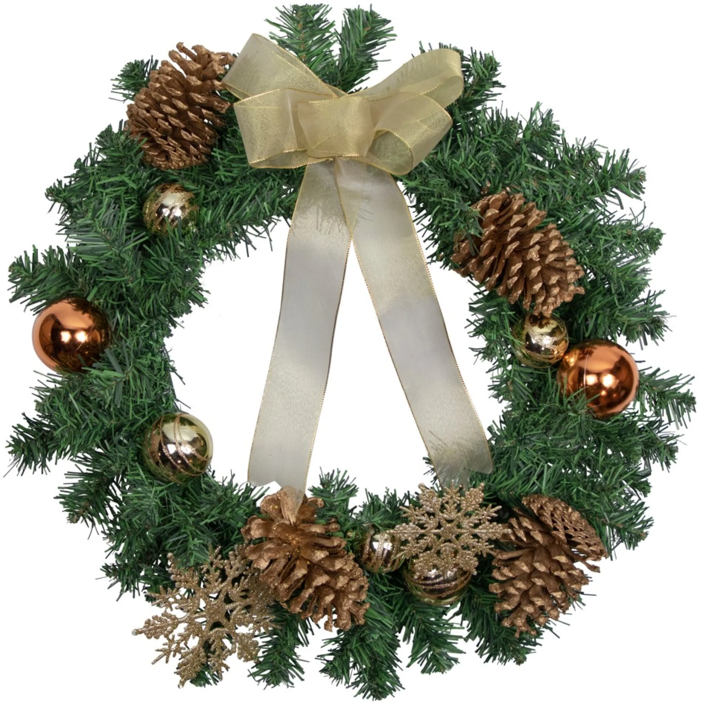Pre-Decorated Ball Ornaments And Bow Artificial Christmas Wreath, 24-Inch, Unlit