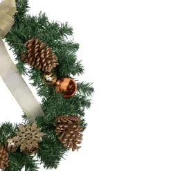 Pre-Decorated Ball Ornaments And Bow Artificial Christmas Wreath, 24-Inch, Unlit