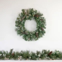 24" Pre-Lit Artificial Frosted Pine And Pine Cone Christmas Wreath