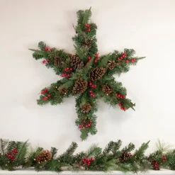 32" Pre-Lit Artificial Mixed Pine And Berries Christmas Snowflake Wreath
