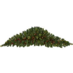 6' Pre-Lit Berries And Pine Cones Artificial Christmas Swag, Led Lights