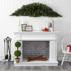 6' Pre-Lit Berries And Pine Cones Artificial Christmas Swag, Led Lights