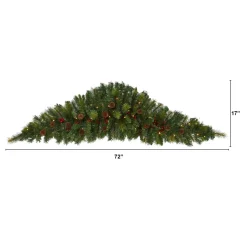 6' Pre-Lit Berries And Pine Cones Artificial Christmas Swag, Led Lights