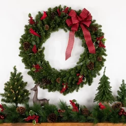 Pre-Lit Canadian Pine Artificial Christmas Double Wreath, 36-Inch, Clear Led Lights