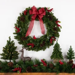 Pre-Lit Canadian Pine Artificial Christmas Wreath, 30-Inch, Clear Lights