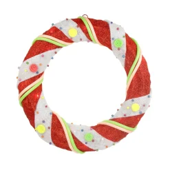 Pre-Lit Candy Cane Stripe Sisal Artificial Christmas Wreath - 18-Inch, Clear Lights