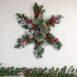 32" Pre-Lit Decorated Frosted Pine Cone And Berries Artificial Christmas Snowflake Wreath