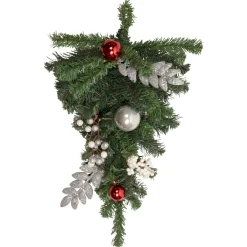 20" Pre-Lit Decorated Green Pine Artificial Teardrop Christmas Swag, Cool White Led Lights