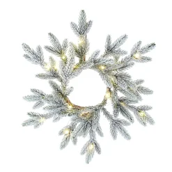 Pre-Lit Flocked Pine Artificial Christmas Wreath, 18-Inch, Warm White Lights
