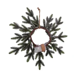 Pre-Lit Flocked Pine Artificial Christmas Wreath, 18-Inch, Warm White Lights