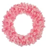 Pre-Lit Flocked Pink Artificial Christmas Wreath - 24-Inch, Clear Lights