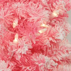 Pre-Lit Flocked Pink Artificial Christmas Wreath - 24-Inch, Clear Lights