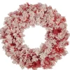 Pre-Lit Flocked Red Artificial Christmas Wreath, 24-Inch, Clear Lights