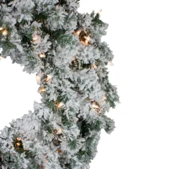 Pre-Lit Flocked Victoria Pine Artificial Christmas Wreath - 30-Inch, Clear Lights