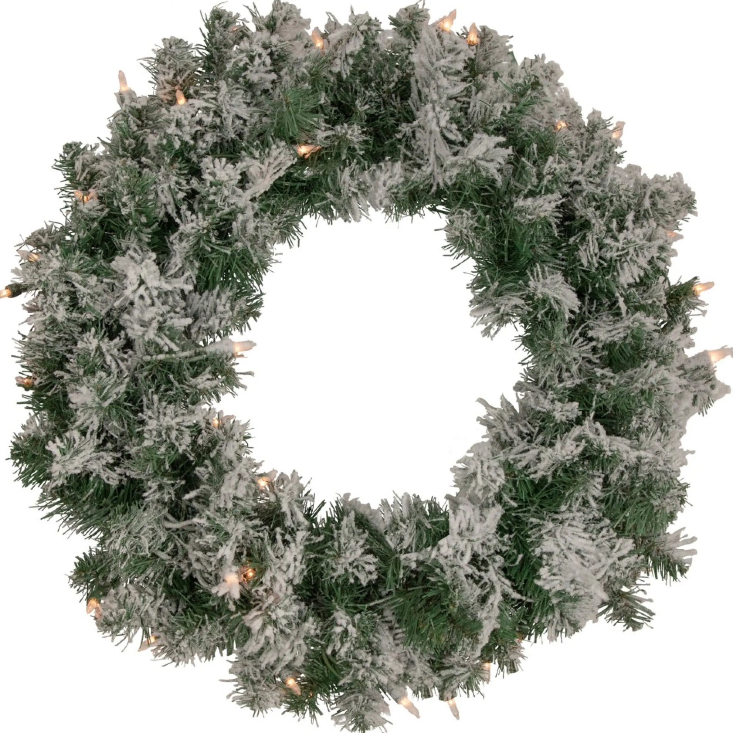 Pre-Lit Flocked Victoria Pine Artificial Christmas Wreath - 24-Inch, Clear Lights